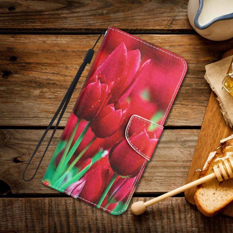 Folio-fodral Samsung Galaxy A53 5G Med Kedjar Rem Blommor