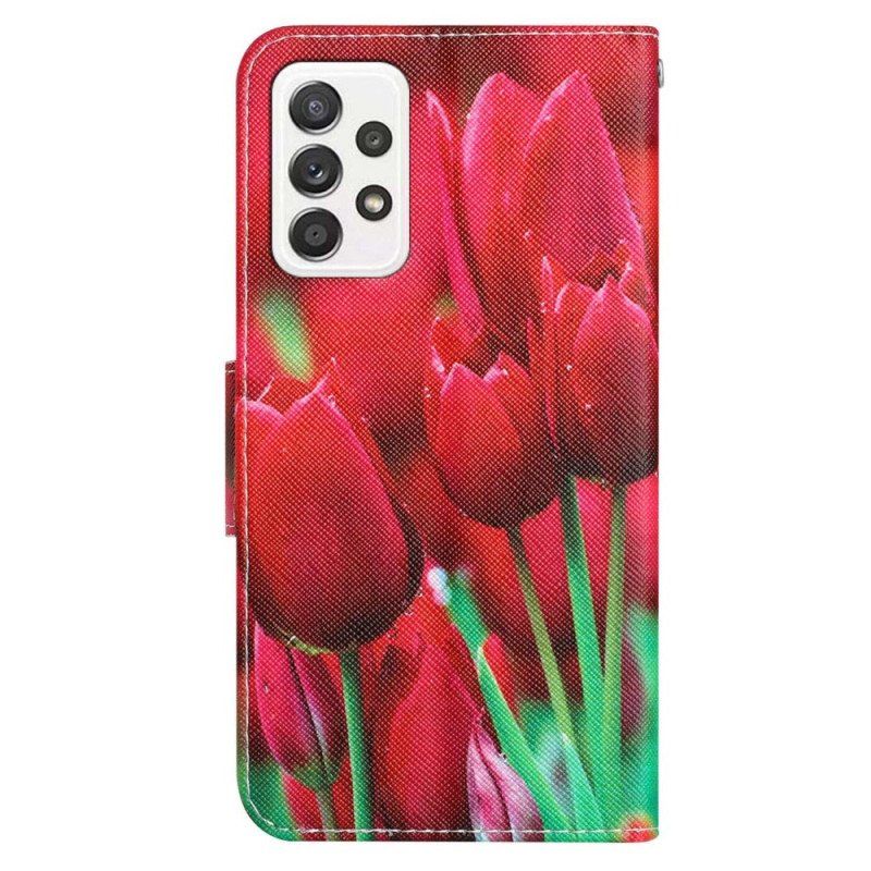 Folio-fodral Samsung Galaxy A53 5G Med Kedjar Rem Blommor