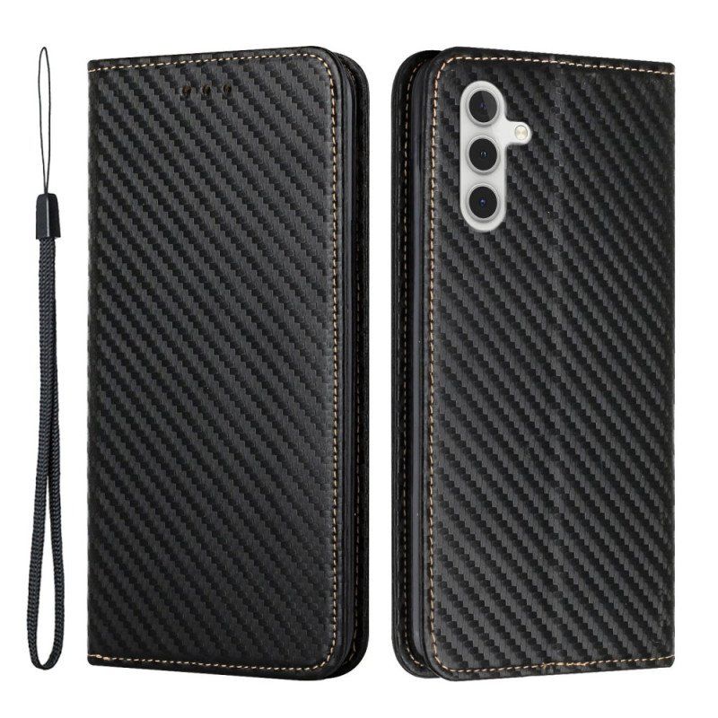 Folio-fodral Samsung Galaxy A54 5G Med Kedjar Läderfodral Strappy Carbon Fiber Style