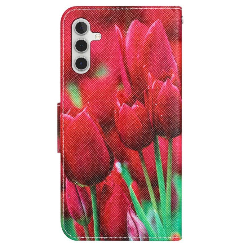 Folio-fodral Samsung Galaxy A54 5G Med Kedjar Rem Blommor