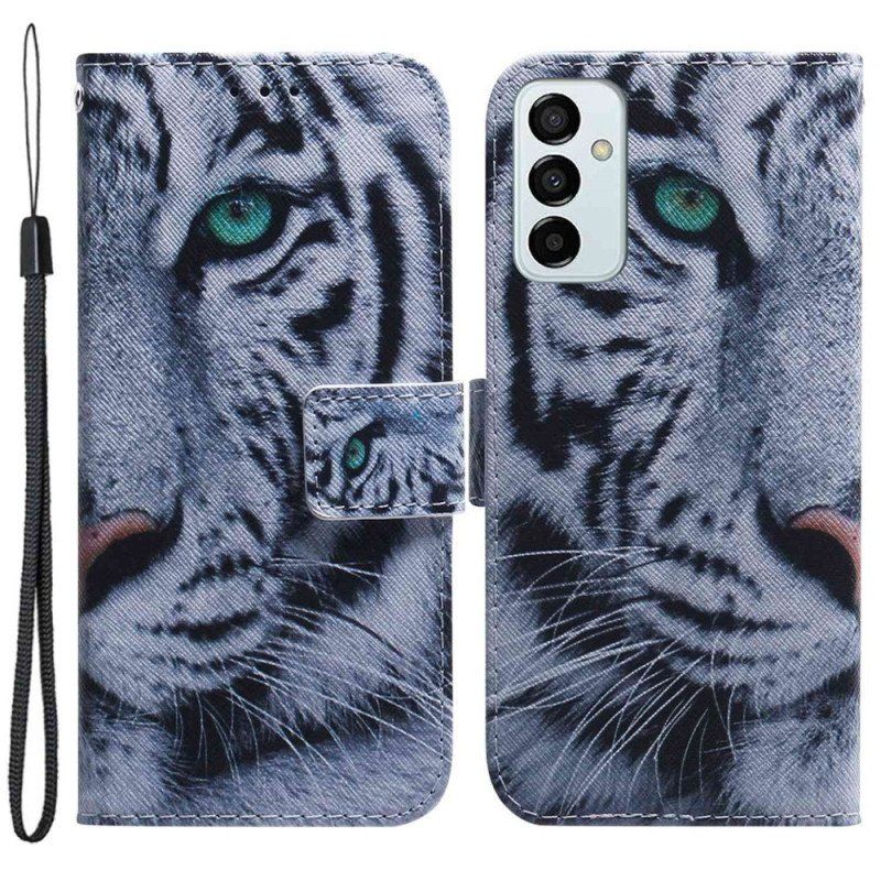 Folio-fodral Samsung Galaxy M13 Med Kedjar Strappy White Tiger