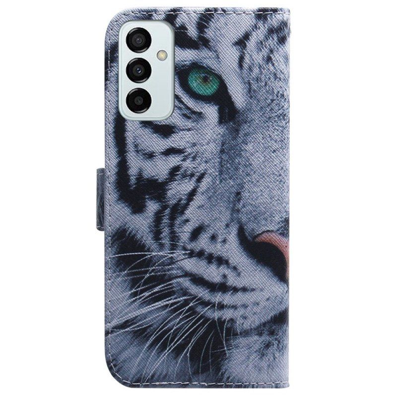 Folio-fodral Samsung Galaxy M13 Med Kedjar Strappy White Tiger