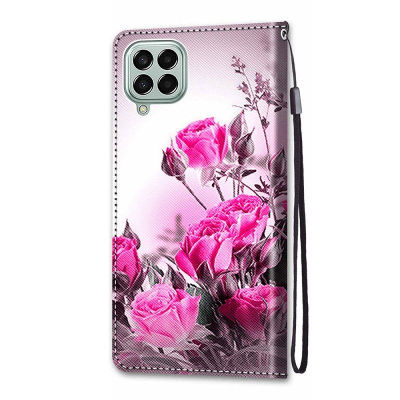 Folio-fodral Samsung Galaxy M53 5G Med Kedjar Rem Blommor