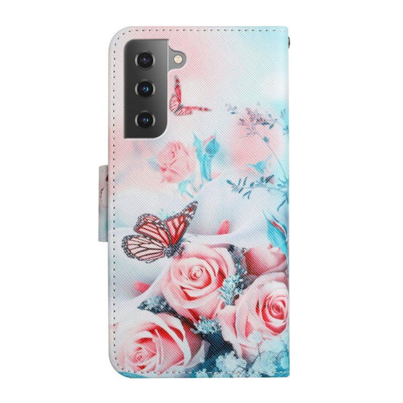 Folio-fodral Samsung Galaxy S22 Plus 5G Bukett Av Blommor Och Fjärilar