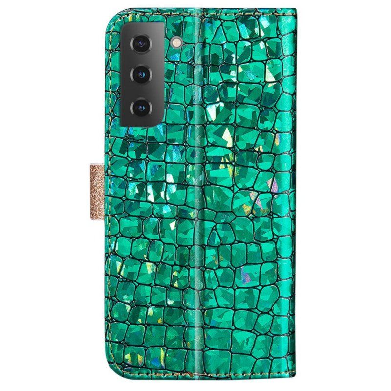 Folio-fodral Samsung Galaxy S22 Plus 5G Krokodil Diamanter