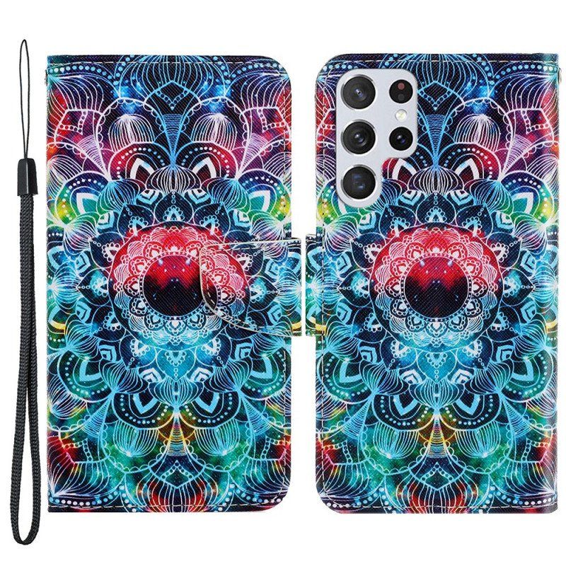 Folio-fodral Samsung Galaxy S22 Ultra 5G Med Kedjar Flashig Strappy Mandala