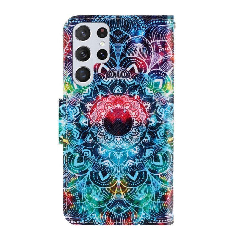 Folio-fodral Samsung Galaxy S22 Ultra 5G Med Kedjar Flashig Strappy Mandala