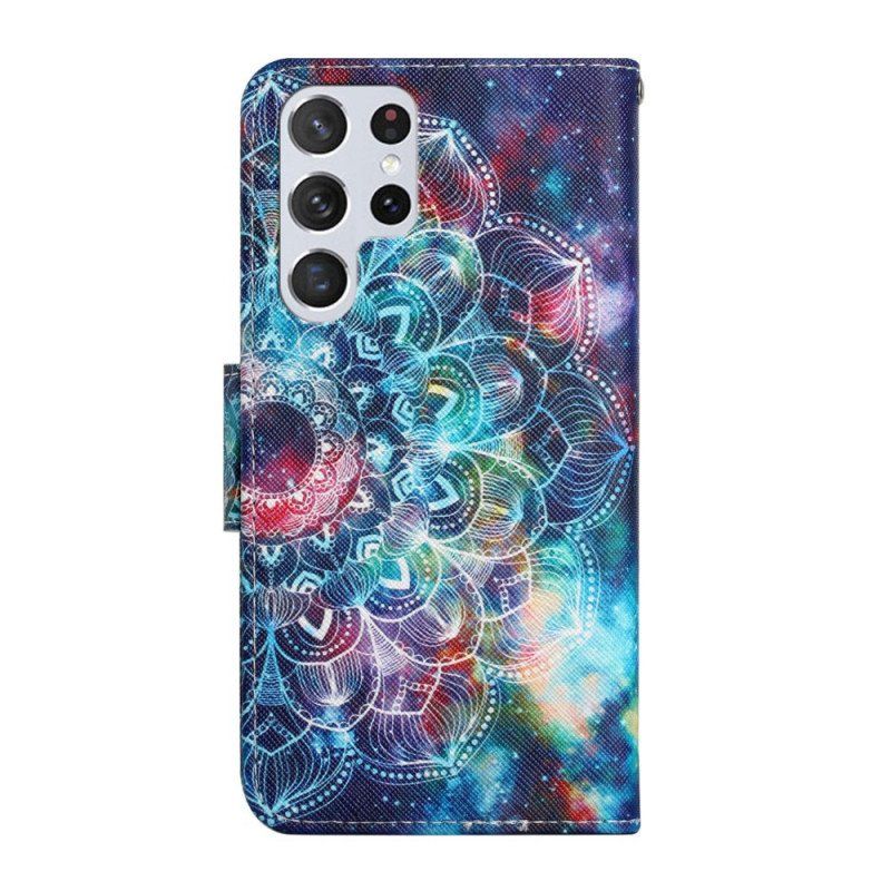 Folio-fodral Samsung Galaxy S22 Ultra 5G Med Kedjar Flashy Half Mandala Strappy