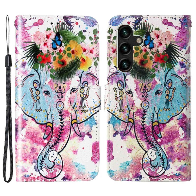 Folio-fodral Samsung Galaxy S23 5G Med Kedjar Tribal Elefant Med Rem