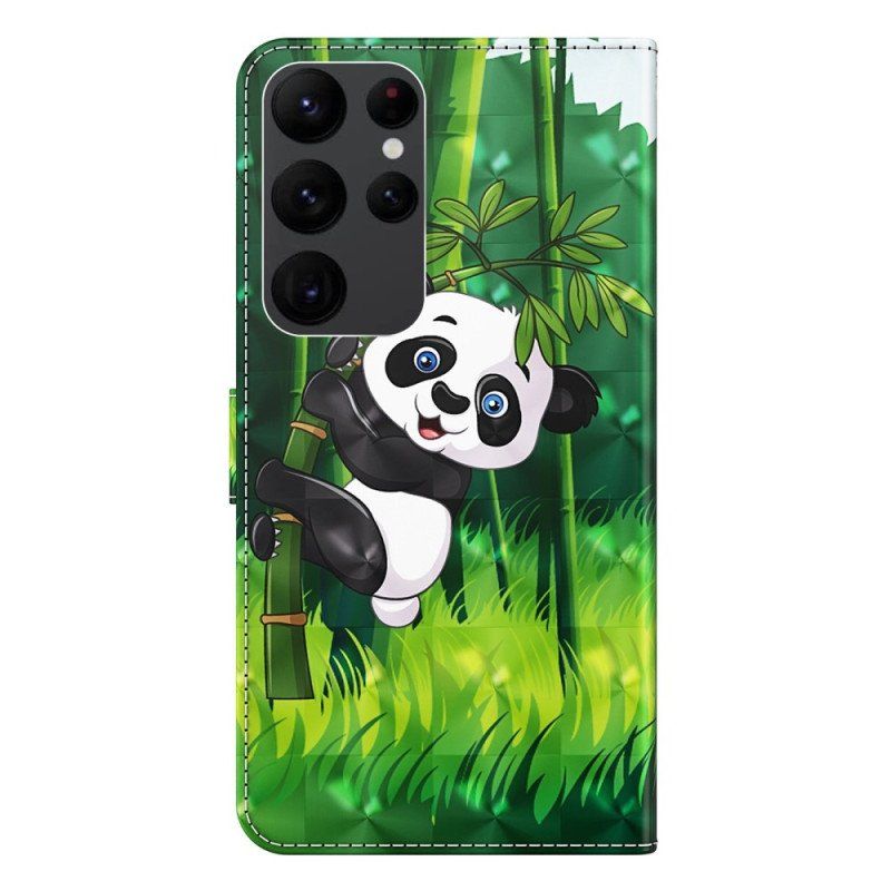 Folio-fodral Samsung Galaxy S23 Ultra 5G Med Kedjar Bambu Panda Med Snodd