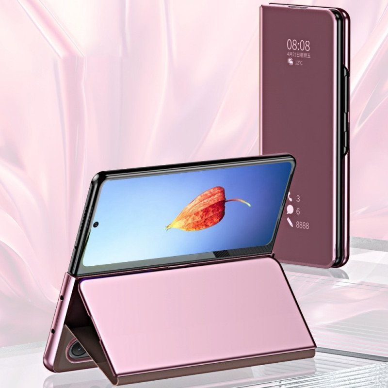 Folio-fodral Samsung Galaxy Z Fold 4 Läderfodral Spegel Och Transparens