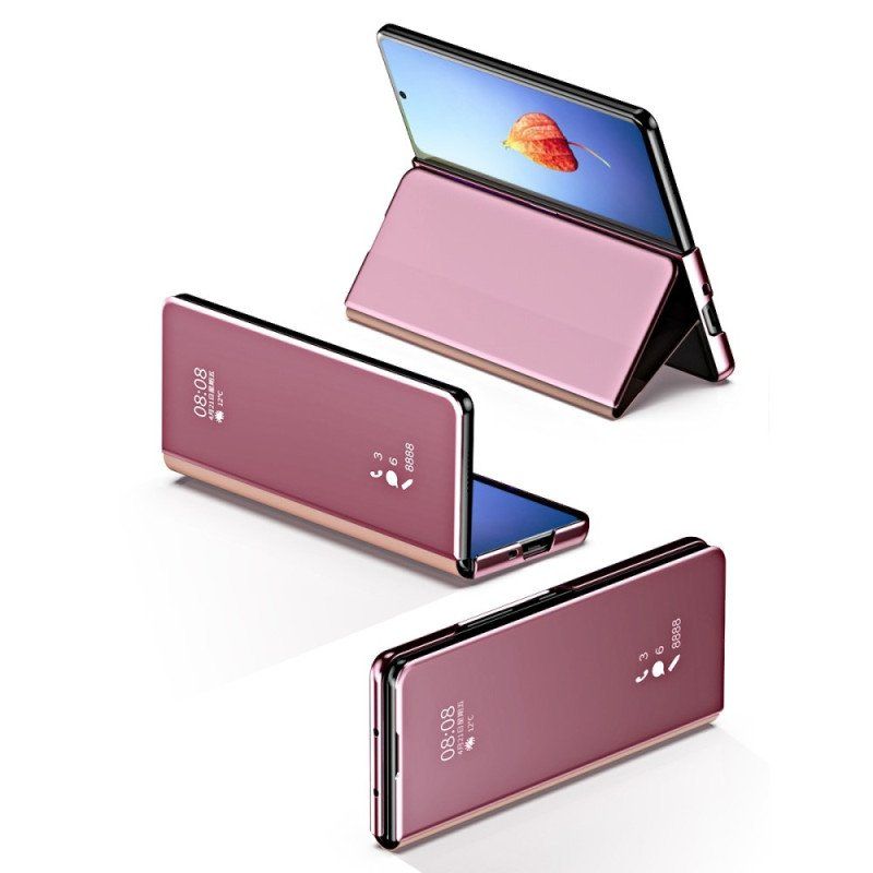 Folio-fodral Samsung Galaxy Z Fold 4 Läderfodral Spegel Och Transparens