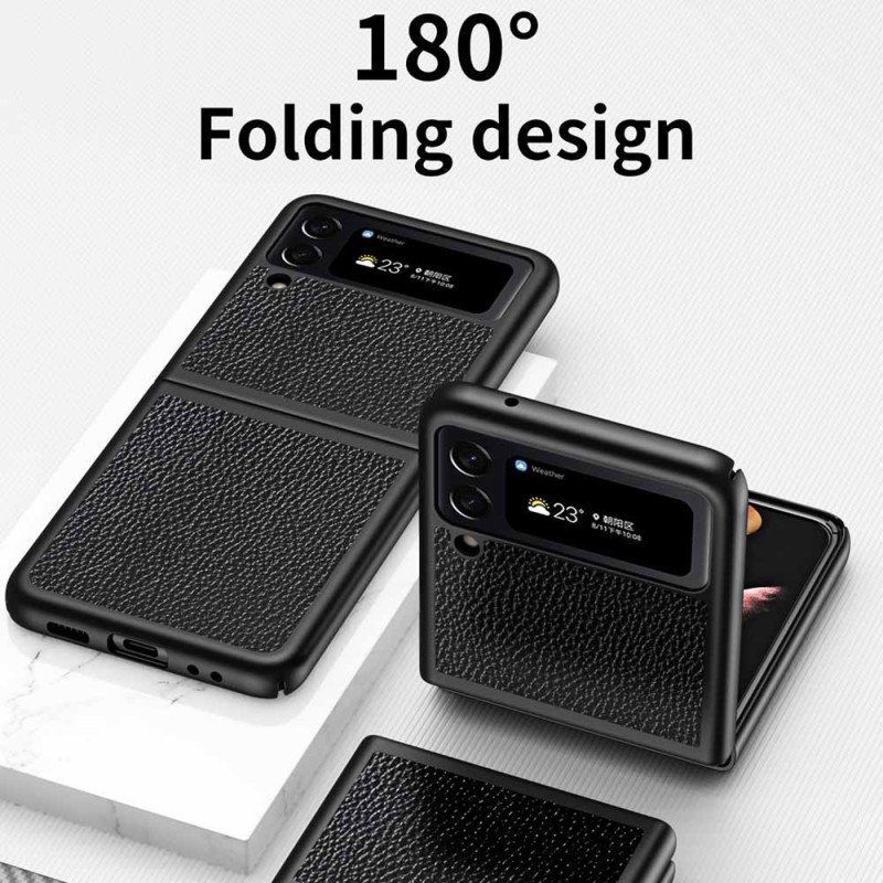 Folio-fodral Skal Samsung Galaxy Z Flip 4 Läderfodral Äkta Litchi Color Läder