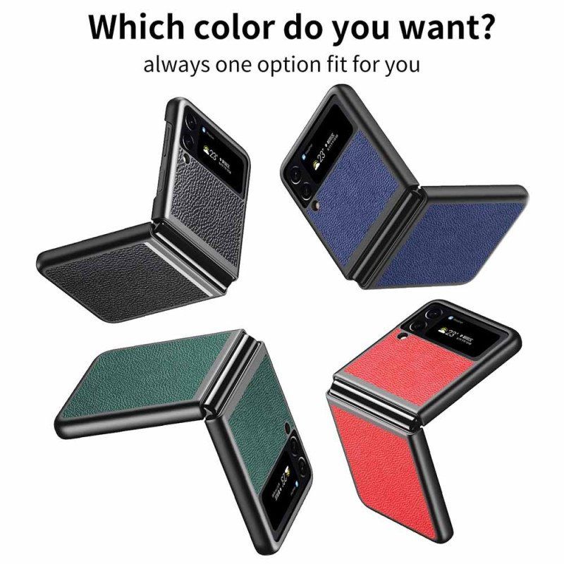 Folio-fodral Skal Samsung Galaxy Z Flip 4 Läderfodral Äkta Litchi Color Läder