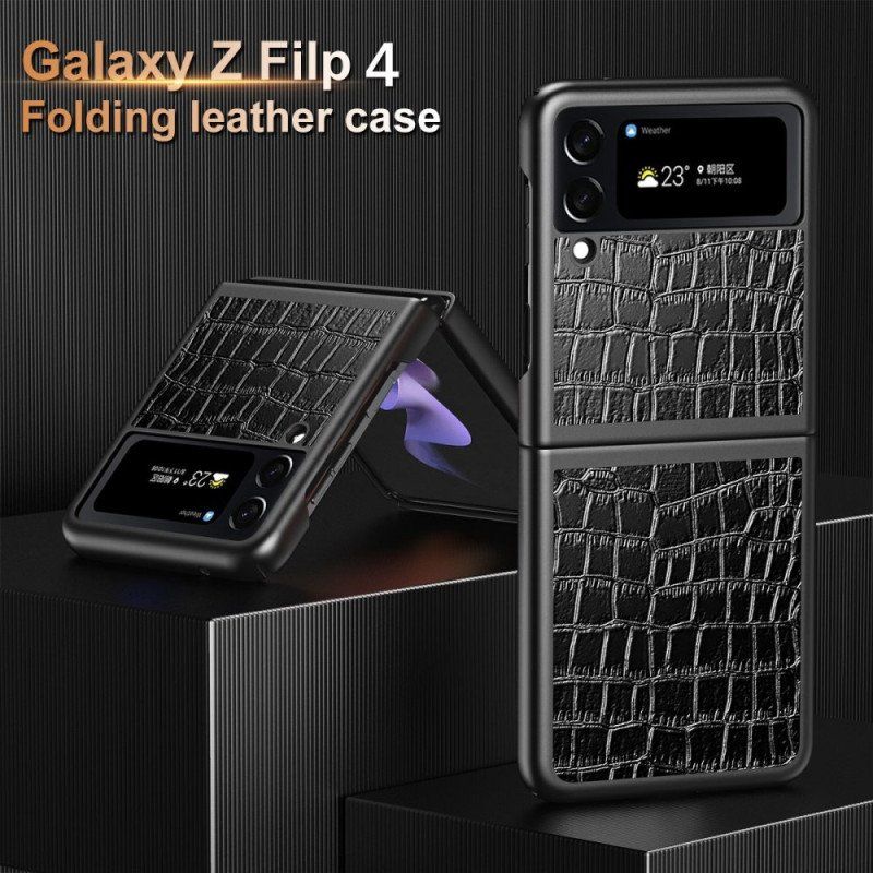 Folio-fodral Skal Samsung Galaxy Z Flip 4 Läderfodral Krokodilskinnstil