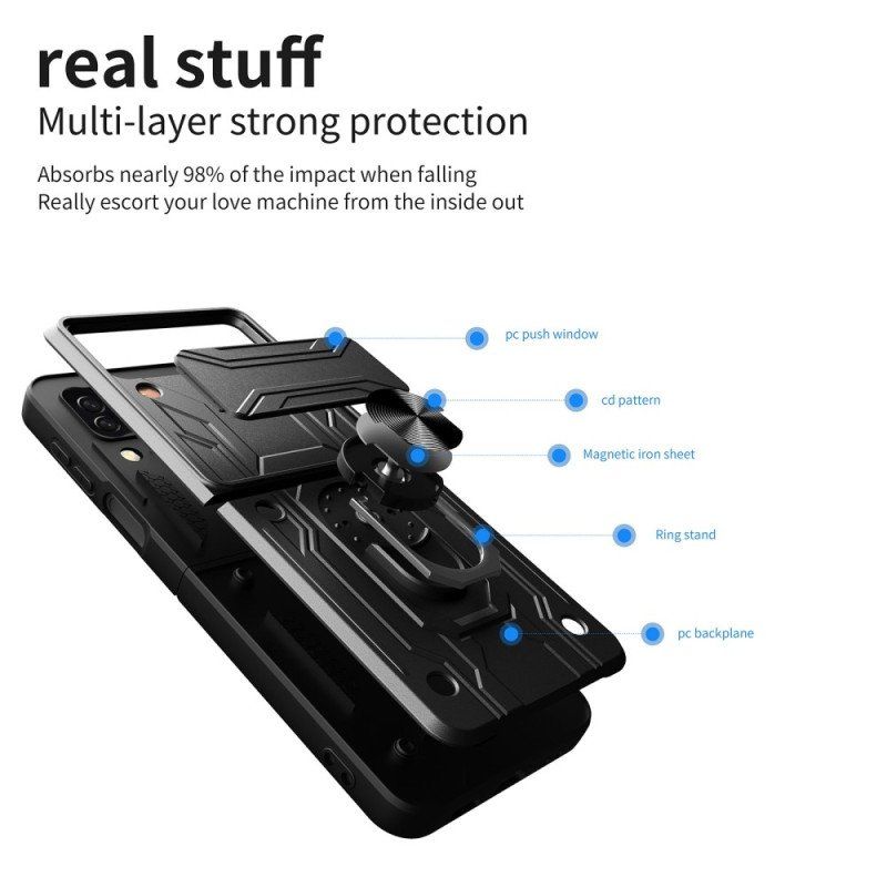 Folio-fodral Skal Samsung Galaxy Z Flip 4 Läderfodral Linsskydd Med Stödring
