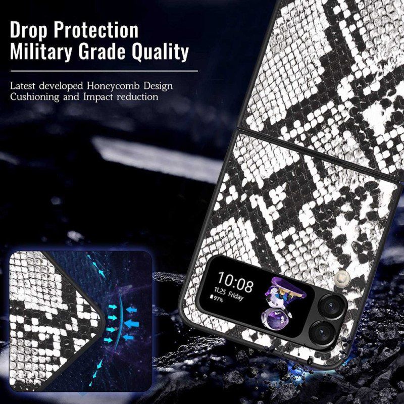 Folio-fodral Skal Samsung Galaxy Z Flip 4 Läderfodral Snake Skin Effekt