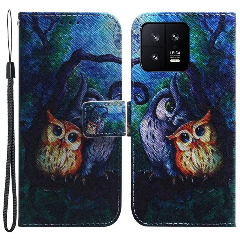 Folio-fodral Xiaomi 13 Med Kedjar Strappy Owls Målning