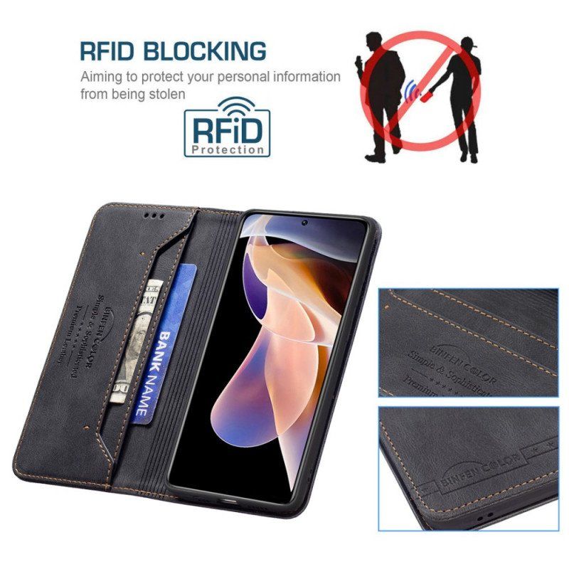 Folio-fodral Xiaomi Redmi Note 11 Pro Plus 5G Läderfodral Binfen Color Rfid-sömnad