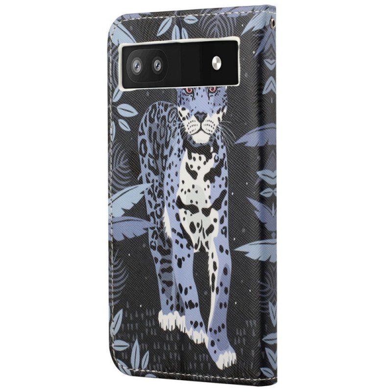 Läderfodral Google Pixel 6A Med Kedjar Strappy Leopard