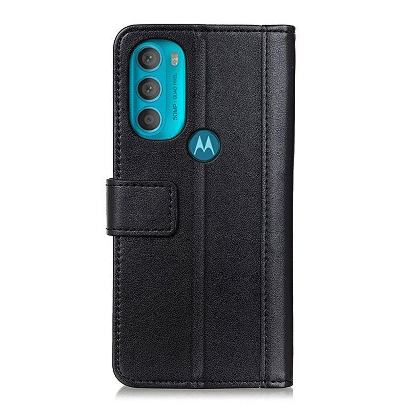 Läderfodral Moto G71 5G Lädereffekt Färgad Version