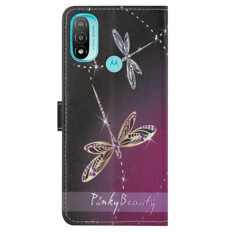 Läderfodral Moto G71 5G Med Kedjar Strappy Dragonflies