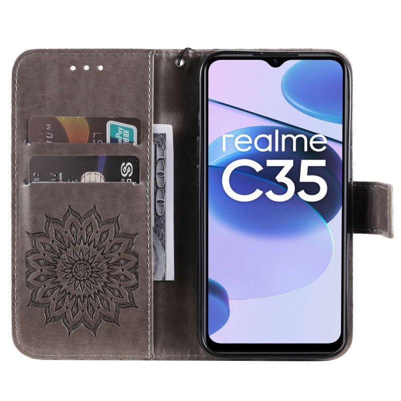 Läderfodral Realme C35 Med Kedjar Strappy Sun Mandala