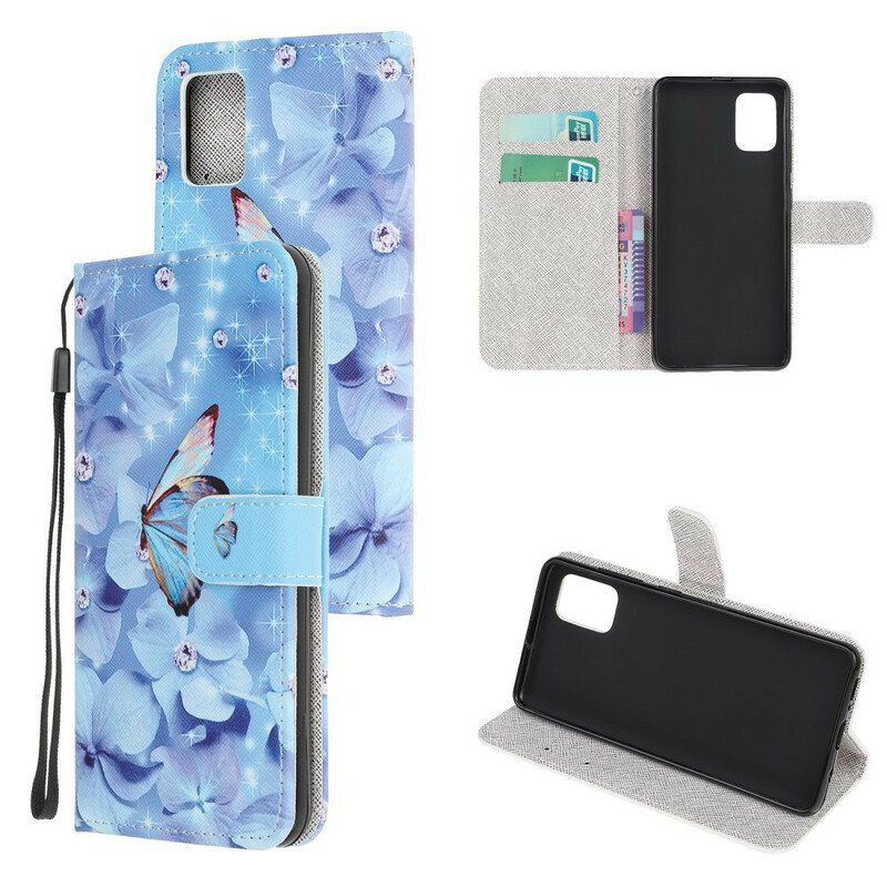 Läderfodral Samsung Galaxy A52 4G / A52 5G / A52s 5G Med Kedjar Strappy Diamond Butterflies