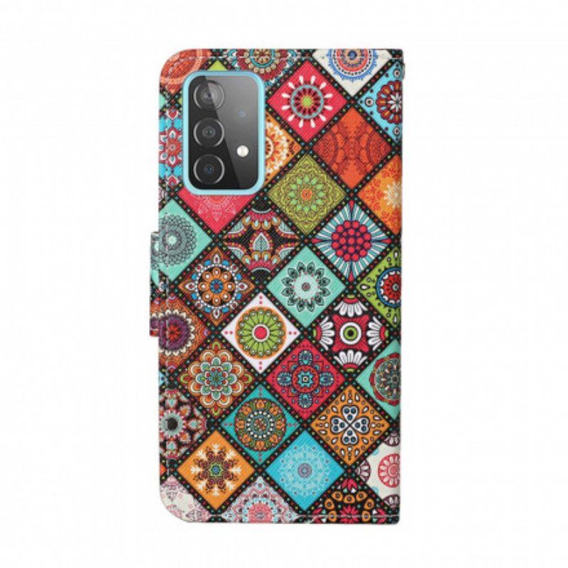 Läderfodral Samsung Galaxy A52 4G / A52 5G / A52s 5G Patchwork-mandalas Med Linne