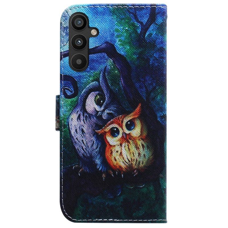 Läderfodral Samsung Galaxy A54 5G Med Kedjar Strappy Owls Målning