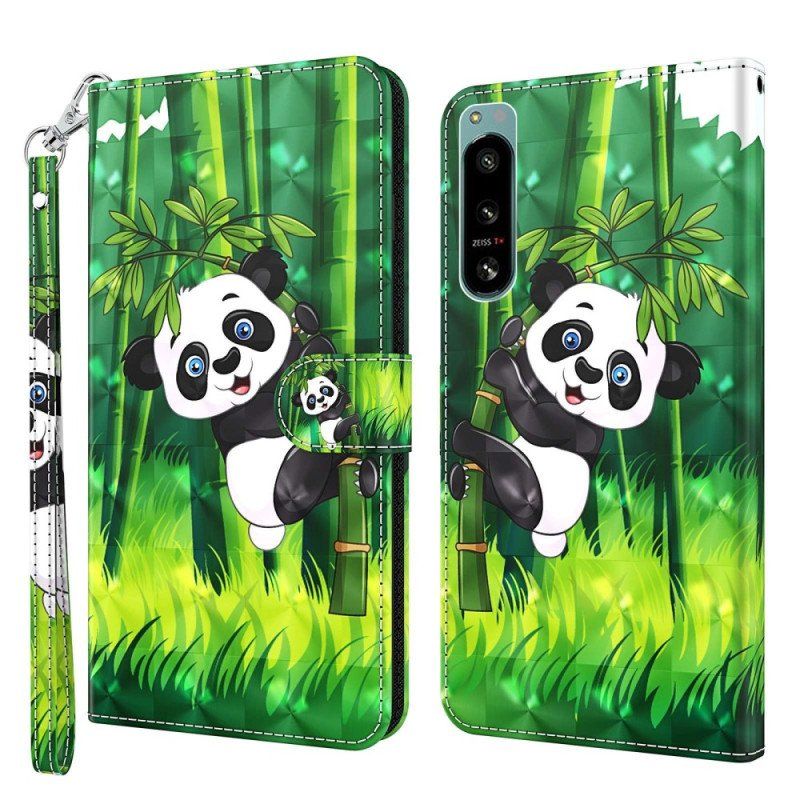 Läderfodral Sony Xperia 5 IV Med Kedjar Bambu Panda Med Snodd