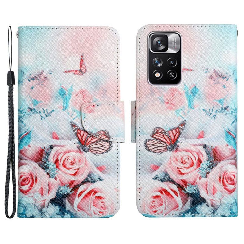 Läderfodral Xiaomi Redmi Note 11 Pro Plus 5G Bukett Av Blommor Och Fjärilar