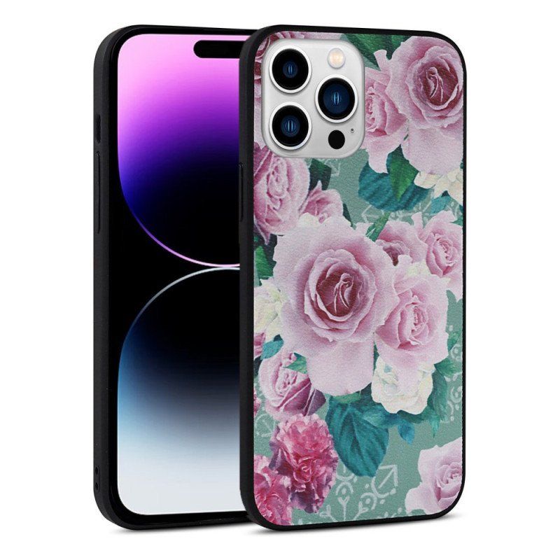 Mobilskal iPhone 14 Pro Blommigt Konstläder