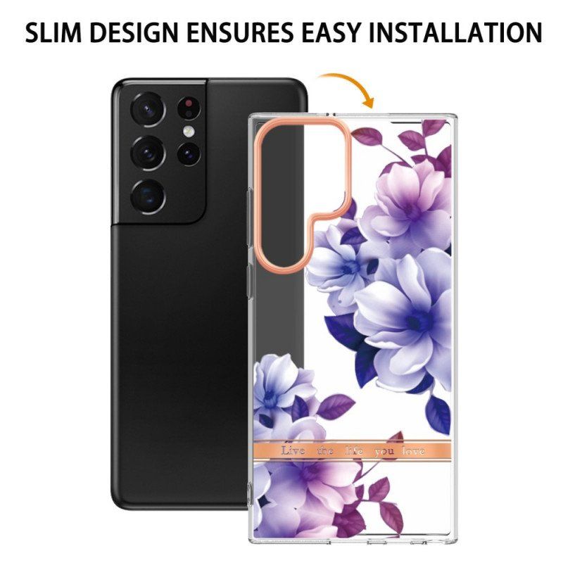 Mobilskal Samsung Galaxy S22 Ultra 5G Blommor Lev Det Liv Du Älskar