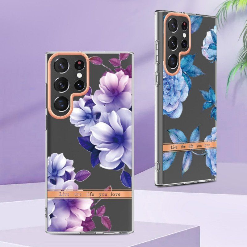 Mobilskal Samsung Galaxy S22 Ultra 5G Blommor Lev Det Liv Du Älskar