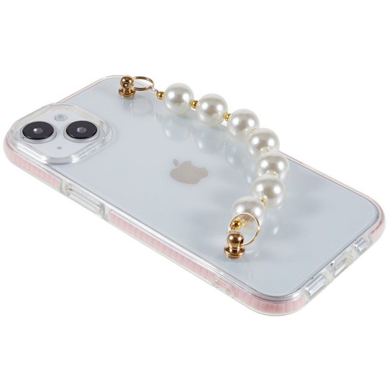 Skal iPhone 14 Plus Silikon Armband Pärlor