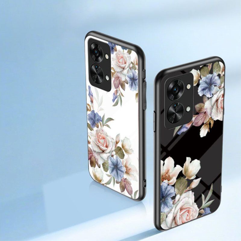 Skal OnePlus Nord 2T 5G Härdat Glas Blommor Ring Diamanter