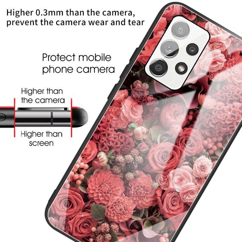 Skal Samsung Galaxy A13 Rosa Blommor Härdat Glas