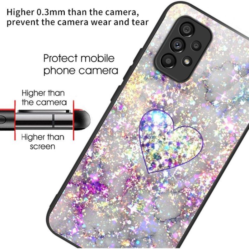 Skal Samsung Galaxy A53 5G Glitter Hjärta Härdat Glas