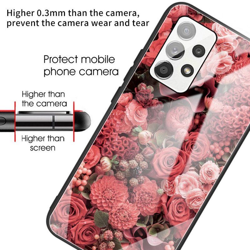 Skal Samsung Galaxy A53 5G Rosa Blommor Härdat Glas