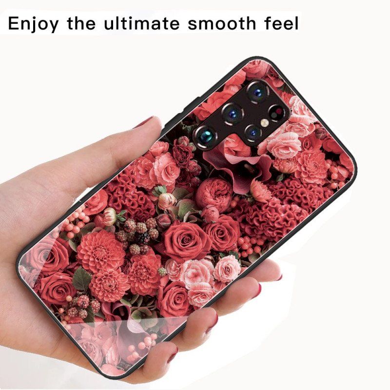 Skal Samsung Galaxy S22 Ultra 5G Rosa Blommor Härdat Glas